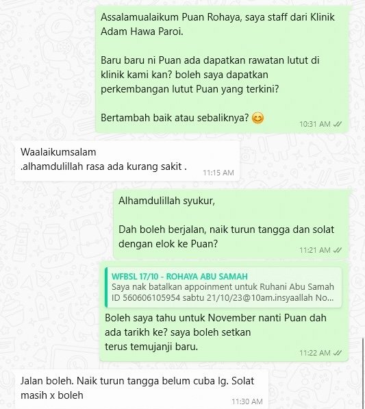 Testimoni pesakit Klinik Adam Hawa Paroi - kurang sakit, boleh berjalan